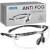 TICONN Anti-Fog Safety Glasses for Men and Women, ANSI Z87.1 Scratch Proof Eye Goggles with Adjustable Arms and UV Protection (Clear, 1PK)