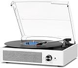Record Player with Speakers Vintage Belt-Driven Turntable Bluetooth 3 Speed 3 Size Wireless Playback AUX-in RCA Out Headphone LP Vinyl Players Auto Stop Fashion White