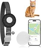 Cat Tracker, GPS Tracker Compatible with Apple Find My App(Only iOS), Waterproof Cat Tracker Collar with Bell and Safety Elastic Buckle, No Monthly Fee, Real-Time Location (Black)