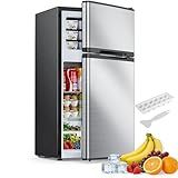 Electactic 2.5 Cu.Ft Mini Fridge with Freezer, Double-Door Compact Refrigerator, Adjustable Glass Shelves, Mechanical Thermostat & Built-in Casters, Space-Saving for Apartment/Dorm/Office, Silver