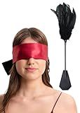 Feather Tickler for Play 15 inch French Tickler, Adult Blindfold Eye Mask Satin for Women - 2pcs Set for Bedroom