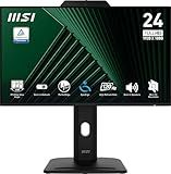 MSI PRO MP242PMG, 24-inch IPS 1920 x 1080 (FHD) Computer Monitor, 120Hz, Webcam, Adaptive-Synch, EPEAT Silver, HDMI, DisplayPort, VGA Port, VESA Mountable, Tilt, Height Adjustable, Speaker, 1ms, Black