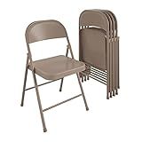 Cosco SmartFold All-Steel Folding Chair, 4-Pack, Antique Linen