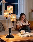 Lightdot Modern Glass Table Lamp Dimmable Mid Century 3-Light Black Desk Lamp with Brown Glass Shade& Bulb Included 3000K Warmwhite Nightstand Lamp for Bedroom Bedside End Table