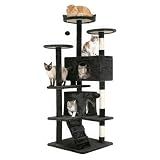FDW | 54" Cat Tree Tower | Dark Gray | Multi-Level Indoor Activity Center with Sisal Scratching Posts, Condos, Plush Perches, Hanging Cat Toys | Sturdy, Easy to Assemble | for Kittens & Adult Cats
