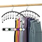 Volnamal Legging Organizer for Closet, Metal Yoga Pants Hangers 2 Pack w/10 Clips Holds 20 Leggings, Space Saving Hanging Closet Organizer w/Rubber Coated Closet Organizers and Storage, Black