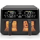 Chefman Dual Air Fryer Oven with DC Motor, 9 Qt. Double Basket Air Fryer with 450°F Max Temp for Meals in Minutes, Bake, Broil, Dehydrate, Reheat for Extra-Crispy Chicken, Fries, and More - Black