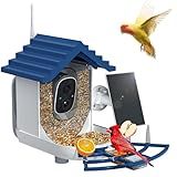Smart Bird Feeder with Camera Solar Powered & AI Bi rd Identification, 2.4Ghz WiFi Bird feeders for Outdoors, Full HD Live Video, Nstant Arrival Alerts - Best Gifts for Bi rd Lovers(Indigo Blue)