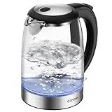 Cosori Electric Kettle, No Plastic Filter & Spout, 1.8Qt Tea Kettle & Hot Water Boiler For Coffee & Tea, Water Heater & Teapot, Automatic Shut Off, Borosilicate glass, Black, 1500W