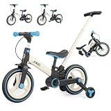 JMMD 6 in 1 Toddler Bike with Push Handle for Kids 18-60 Months, 12" Foldable Balance Bike with Training Wheels, Pedals, Brakes, Kickstand, Push Tricycle Toddler Gift & Toys for Boy & Girl