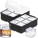 KitchFort Large Silicone Ice Cube Tray (2-Pack), Easy Release 2" Big Ice Cubes - Cocktail, Whiskey Ice Cubes Mold - Ice Trays for Freezer with Lid - Stackable Silicone Ice Tray - Black