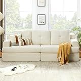 98" White Compression Sofa, 3 Seater Sofa Modern Coucheswith Pockets, Removable & Washable Covers, Upholstered Couches for Living Room Apartment, Tool-Free Assembly
