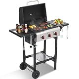 IdeaMaxx 3-Burner Propane Gas Grill with Cast Iron Grates, 38200 BTU output,Foldable Side Shelves for Portable Outdoor Patio Camping, Black (3 Burner)