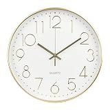 bakbrand Wall Clock 12 Inch Non-Ticking Silent Modern Simple Style Round Decor Clock Gold Stereoscopic Dial Quartz Wall Clocks for Home/Office/School/Living Room/Bedroom/Kitchen