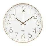 bakbrand Wall Clock 12 Inch Non-Ticking Silent Modern Simple Style Round Decor Clock Gold Stereoscopic Dial Quartz Wall Clocks for Home/Office/School/Living Room/Bedroom/Kitchen