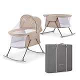 Kinderkraft LOVI Travel Bassinet for Baby, Portable Folding Baby Bed with Built-in Mosquito net, Adjustable Hood and an Additional Cradle Function, Beige