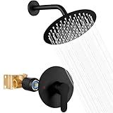 Heyalan Shower Faucet Set with Valve Kit,8 Inch Bathroom Rainfall Shower Head and Handle Set System Trim Kit,Female Thread Valve Single Function,Matte Black