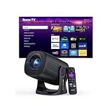 HAPPRUN Roku TV Smart Mini Projector with WiFi and Bluetooth for Portable