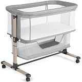 Cowiewie Bassinet Bedside Sleeper, Breathable and Adjustable, Light Grey