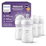 Philips Avent Natural Baby Bottles with Natural Response Nipples (Medium Flow, Flow 3), 9oz, 4-Pack, SCY903/04