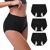Walifrey Period Underwear for Women, High Waisted Panties Leakproof Postpartum Cotton Briefs 3 Pack Black L