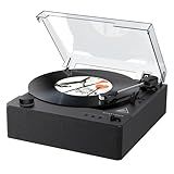 MYKESONIC Fully Automatic Record Player, Bluetooth Belt Drive Vinyl Turntable, Magnetic AT-3600L Cartridge, Bluetooth in & Out, Hi-Fi Stereo Speakers, Aux in Headphone, RCA Out, Anti-Resonance - Black