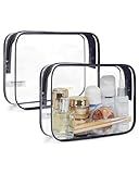 BAGSMART Clear Toiletry Bag, 2 Pack TSA Approved Travel Toiletry Bag Carry on Travel Accessories Bag Airport Airline Quart Size Bags Water Repellent Makeup Cosmetic Bag for Women (Black-2pcs)