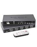 HDMI Switcher 4 in 1 Out - New Upgrade 8K@60Hz 4K@240Hz/144Hz/120Hz HDMI Switch with Remote Support HDCP2.3/HDR10, for PS5/PS4 Xbox Nintendo Roku Apple TV Fire Stick 8K HDMI2.1 Splitter