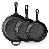 EWFEN Cast Iron Skillet 3-Piece Set, Heavy-Duty Professional Restaurant Chef Quality Pre-Seasoned Pan Cookware Set, 6", 8", 10" Pans For Frying, Saute, Cooking, Use Indoor/Outdoor, Oven, Grill