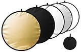 24/32/43/52in Reflector Photography,5 in 1 Light Diffuser with Panel &Bag Light Reflectors for Photography, Ideal for Content Creator Essentials&Photographer in Silver,Gold,White and Black