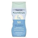 Coppertone Pure and Simple Zinc Oxide Mineral Sunscreen Lotion SPF 50, Water Resistant Sunscreen for Sensitive Skin, Hypoallergenic and Fragrance Free, 6 Fl Oz Bottle