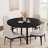 IDEALHOUSE 47" Round Dining Table for 4, Kitchen Dining Room Table with Sturdy Metal Frame, Wood Circle Kitchen Table for Space Saving -Black