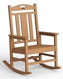 Ciokea Oversized Outdoor Rocking Chair, 380lbs Heavy-Duty Large Patio Rocker, Weather Resistant & Anti-Fade Porch Chair, High Back Cozy Rocking Chair for Outside, Fire Pit, Deck, Garden, Teak