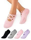 Lecieldusoir 4 Pairs Pilates Socks with Grips for Women, Non Slip Grip Yoga Socks for Barre, Dance, Barefoot, Workout