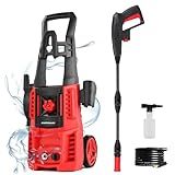 Upgraded Electric Pressure Washer, 1850 PSI Max,3.0 GPM, 5" Wheels, 18M Cord/Hose Length Max, Power Washer for Patio, Car, Driveway, Fence & Home Cleaning