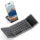 kidopire Foldable Bluetooth Keyboard with Touchpad, Wireless Folding Portable Keyboards with Stand Holder, Ultra Slim Travel Keyboard for Android Windows iOS Tablet, Pocket-Sized, Gray