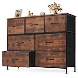NEWBULIG Fabric Storage Tower Dresser with 7 Drawers TV Stand Organizer Sturdy Steel Frame Wood Top for Closet Bedroom Hallway,Brown