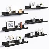upsimples Floating Shelves for Wall, Wall Shelves for Decor Storage Set of 6, Wall Mounted Wood Shelf for Bedroom, Living Room, Bathroom, Kitchen, Picture Ledge Shelf, Black