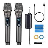 Wireless Microphone, Rechargeable Fixed Frequency Wireless Dual Microphone, Dual Handheld Dynamic Microphone,Karaoke Singing, Weddings DJ,Party, Church, Classroom use, 200 feet, Gray