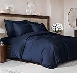 Duvet Cover Queen Size Set - Extra Soft Queen Size Duvet Cover 90 x 90 with 2 Pillow Shams - Hotel Luxury Easy Care and Fade Free w/Zipper Closures & Ties - Comfy Breathable Bedding Set (Navy Blue)