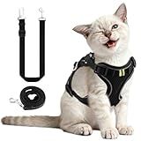 Uoiispet Kitten Cat Harness and Leash Set, Escape Proof Soft 4-Adjustable Cat Walking Vest Harness, Reflective Strips in Harness for Kitty Puppy Bunny Car Travel, with Car Seatbelt Leash (Black, XS)