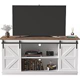 JUMMICO TV Stand for 65 Inch TV, Sliding Barn Doors, Bright White