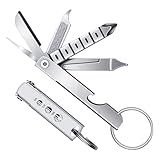 TENOC 7-in-1 Multi-Tool Keychain, Portable Stainless Steel Pocket Gadget with SIM Card Ejector Pin, Screwdrivers & Bottle Opener
