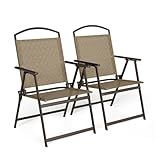 SWITTE Folding Patio Chairs Set of 2, Outdoor Dining Chairs with Armrests, Breathable Textilene & Steel Frame for Lawn, Garden, Yard or Poolside - Cream