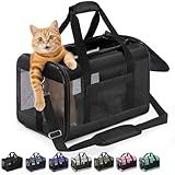 Conlun Cat Carrier Airline Approved, Soft-Sided Dog Carrier with Inner Safety Leash, Pet Transport Carrier for Small-Medium Cats Puppies up to 15 Lbs, Collapsible Travel Kitten Carrier Bag -BlackM