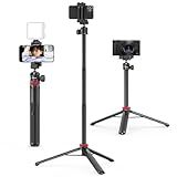 ULANZI MT-44 Extendable Phone Tripod, 59" Selfie Stick Vlog Stand with 2 in 1 Phone Clip, 360° Ball Head Camera Tripod for iPhone Sony DJI Osmo Nano Action Camera, Lightweight for Travel
