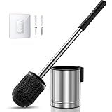 HAMITOR Toilet Bowl Brush Set: Compact Space-Saving Design with Hidden Holder for Small Bathrooms, Apartments & RVs - Bathroom Cleaning Accessories - Rustproof Toilet Scrubber Cleaner Kits Silver