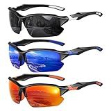 XVXV 3 Pack Polarized Sports Sunglasses for Men, UV Protection Half Frame Sunglasses Comfortable for Running Cycling Driving