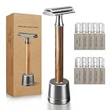 SOBIY Double Edge Safety Razor: Eco-Friendly Single Blade Razors for Men & Women, 𝐁𝐚𝐦𝐛𝐨𝐨 𝐇𝐚𝐧𝐝𝐥𝐞 Metal Razor for Smooth Daily Shaving - 𝟏𝟎 𝐁𝐥𝐚𝐝𝐞𝐬 Included, Gifts for Father's Day