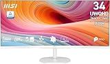 msi PRO MP341CQW E12 34-inch VA 3440 x 1440(UWQHD) Computer Monitor, 120Hz, Adaptive-Sync, HDMI, DisplayPort, VESA Mountable, Speaker, 1ms, White